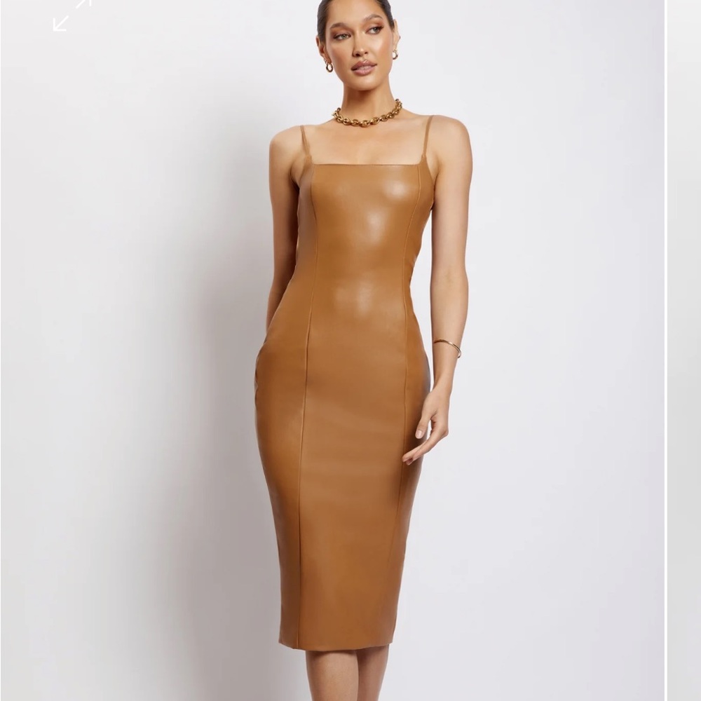 NWT Meshki Celine Faux Leather Midi Dress